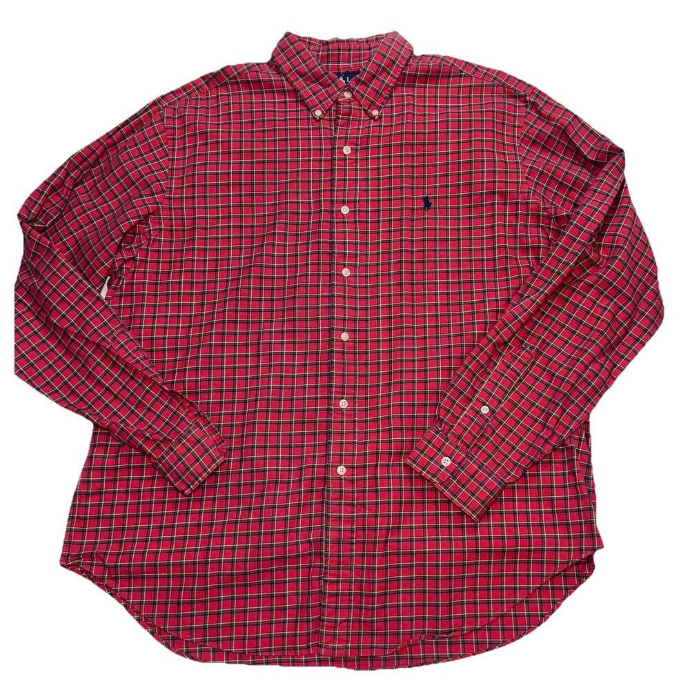 Polo Ralph Lauren Shirt Mens Size XL Red Tartan Plaid Classic Fit Flannel Xmas